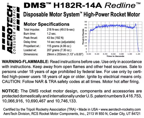 H182R-14A DMS Model Rocket Motor
